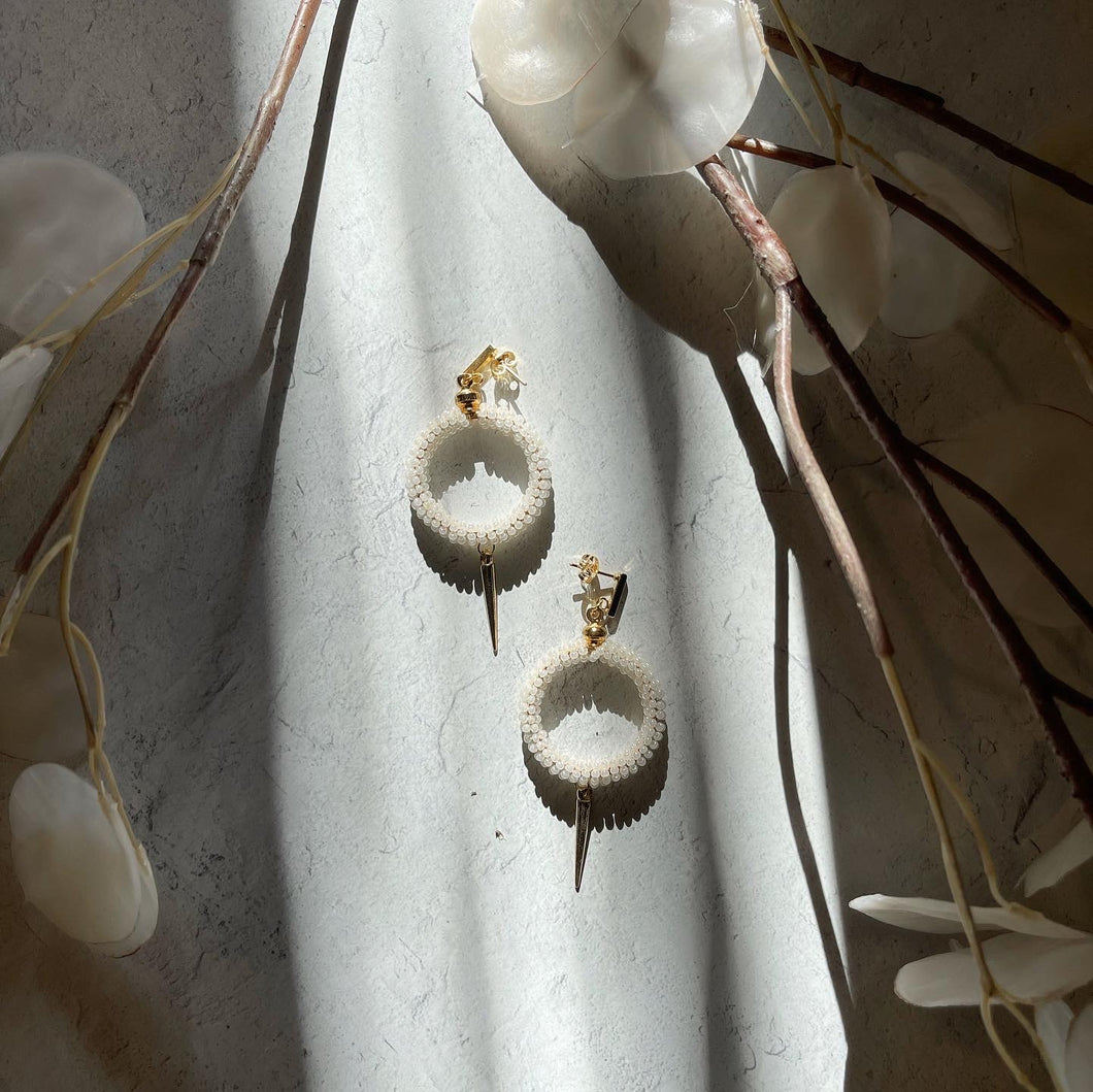 White beaded hoops