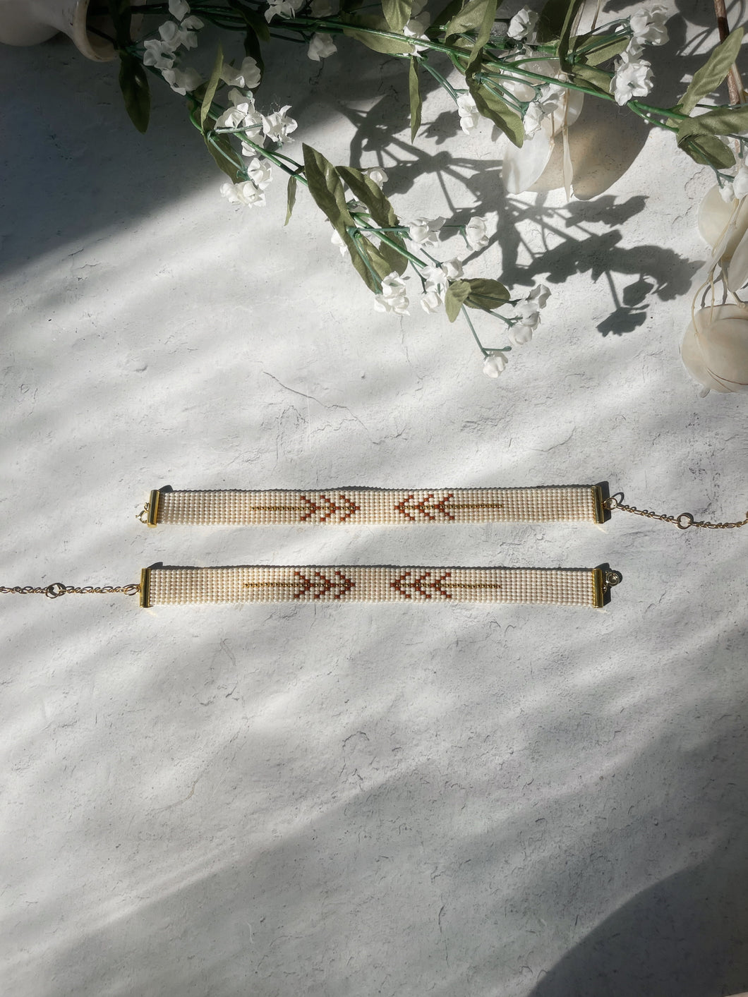 Brown and cream beadloom bracelets