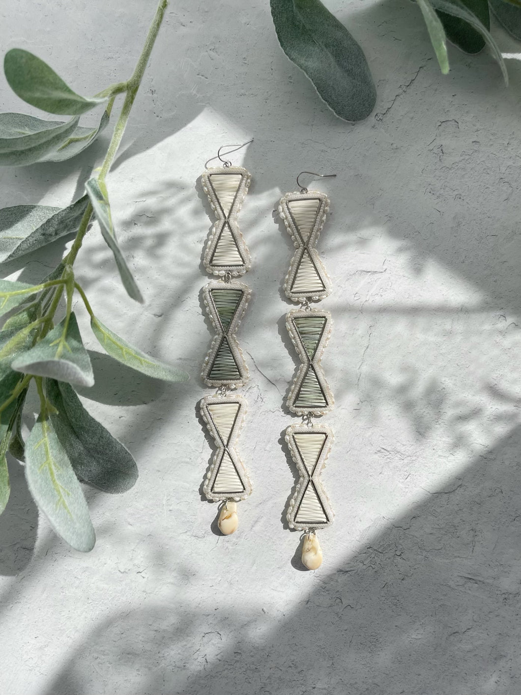 White & Green Kapemni Earrings