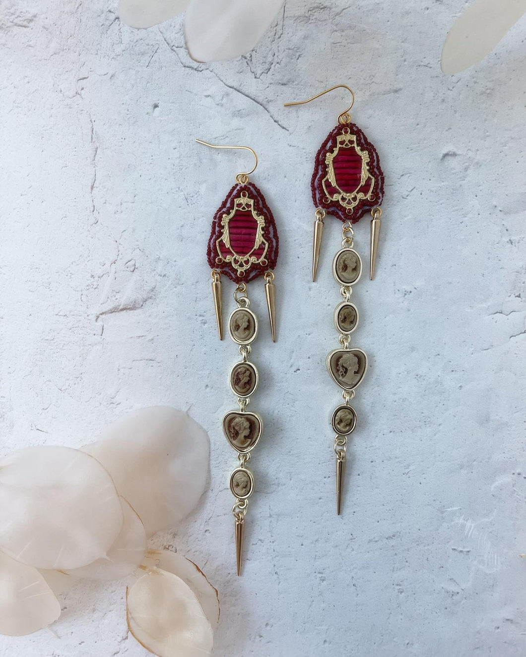 Red Quilled Antique Finding Earrings