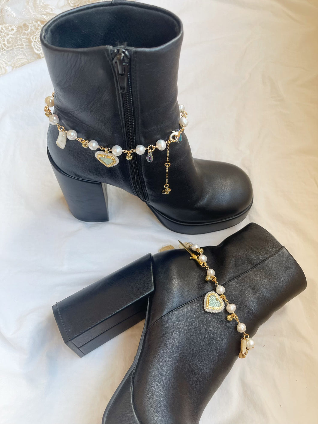 Pearl, Quilled Hearts and Elk Teeth Anklets