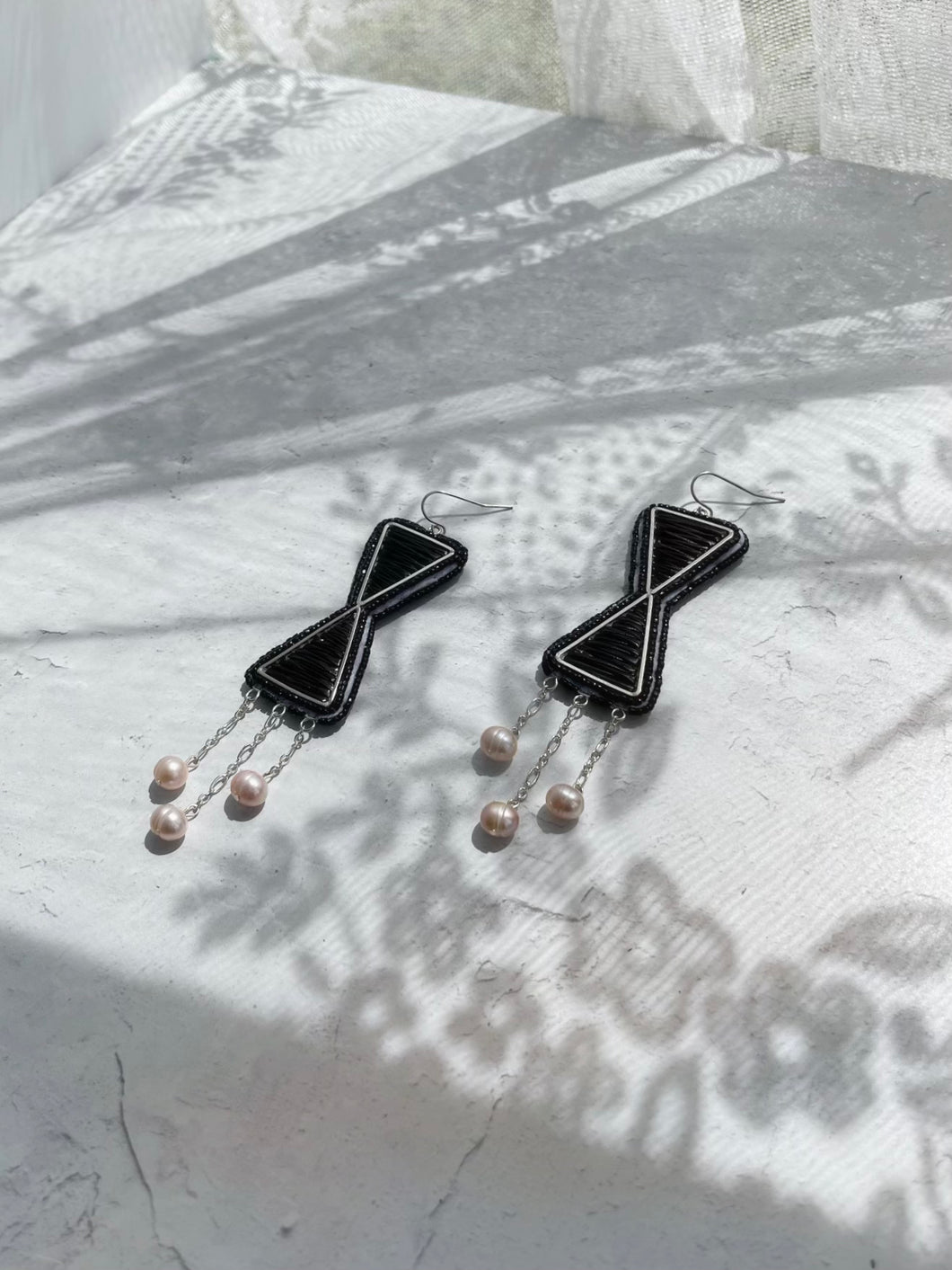 Black quilled kapemni earrings
