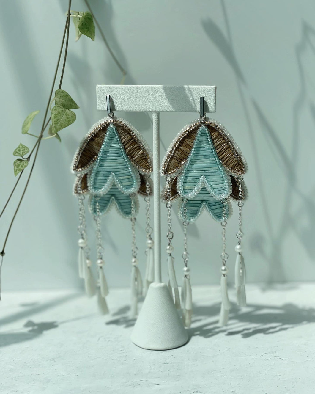 Dentalium and Floral Double Quilled Earrings